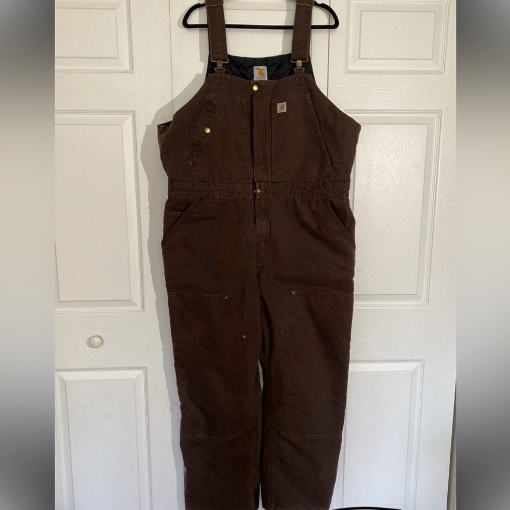 Carhartt Womens 102743 Weathered Duck Wildwood Bib Overalls Brown Size XXL Short